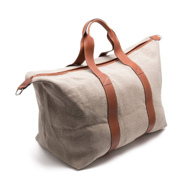 Travel Bag in Linen with leather details
