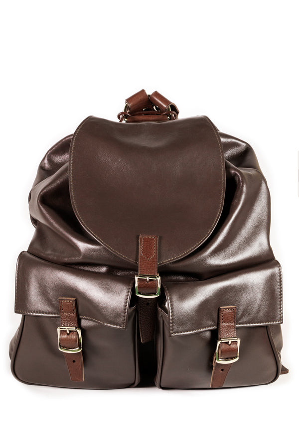 large Backpack SOFT CALF LEATHER TWO AMPLE EXTERNAL POCKETS