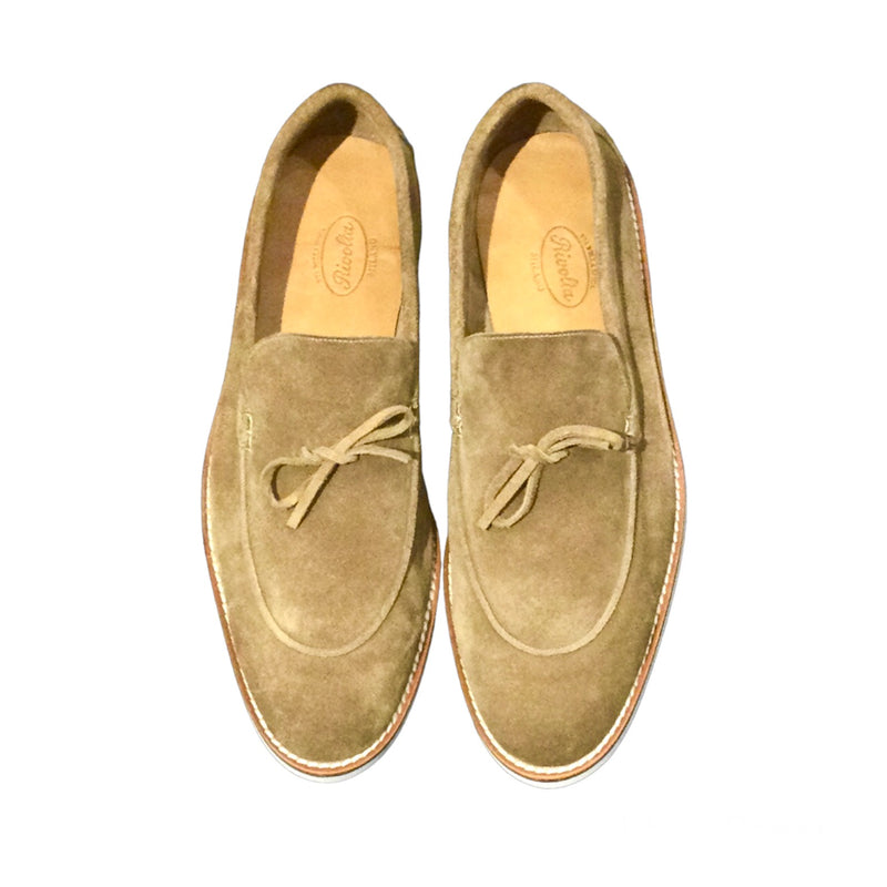 UNLINED LOAFER WITH LEATHER BOW ANTI DROP TREATED SUEDE